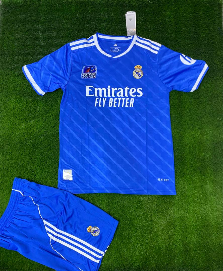 پیراهن کیت (تیشرت فوتبالی) مادرید آدیداس آبی آستین دار سایز S تا 2XL