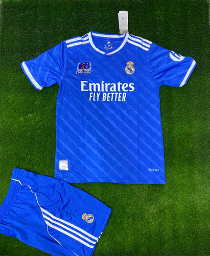 پیراهن کیت (تیشرت فوتبالی) مادرید آدیداس آبی آستین دار سایز S تا 2XL