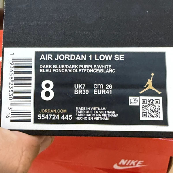 کتونی اسپرت نایک ایر جردن وان لو سرمه ای سفید بنفش سایز ۴۰ تا ۴۵ Nike Air Jordan 1 low SE