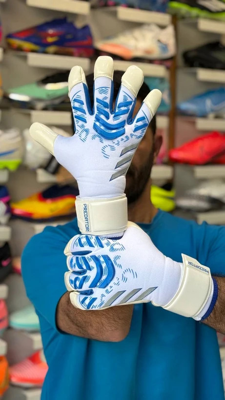 دستکش گلری (دروازه بانی) پردیتور آدیداس آبی سفید سایز ۷ تا ۱۰ Adidas Predator