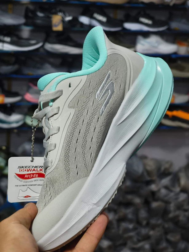 کتونی اسکیچرز هایپربرست کربن سایز 37 تا 40 طوسی سبزآبی Skechers Hyper Burst Carbon